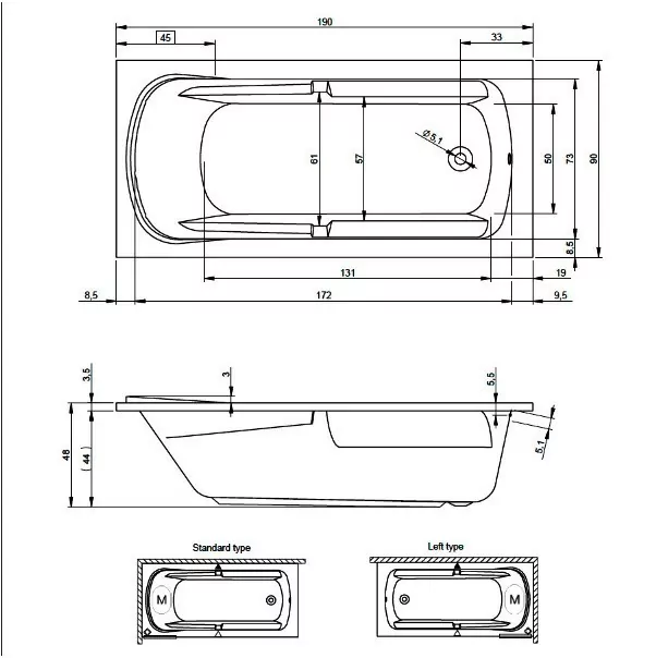 Riho Future XL ванна акриловая прямоугольная 190х90 BC3200500000000