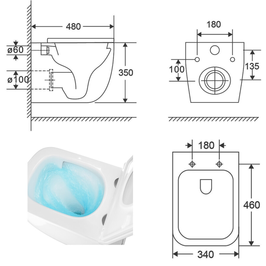 Унитаз подвесной Azario FOTE 340х480х350 безободковый, слив "Скрытое Торнадо", с быстросъемным сиденьем микролифт AZ-116-UQ3