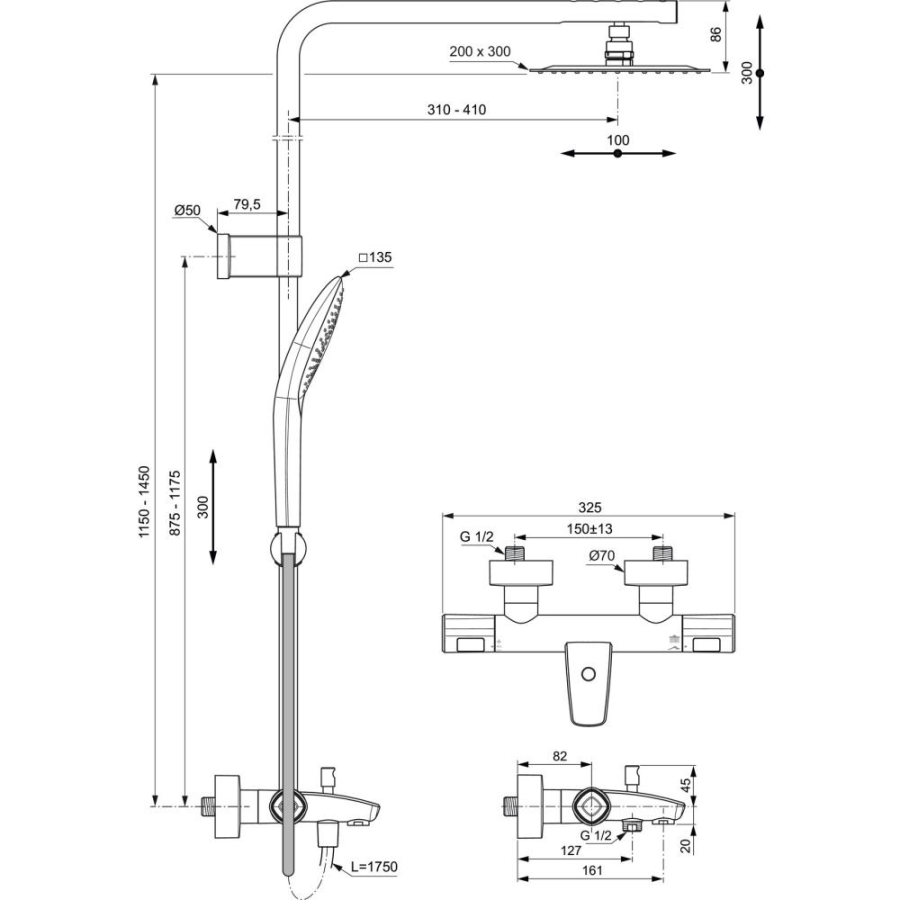 Ideal Standard душевая система с термостатическим смесителем A7591AA