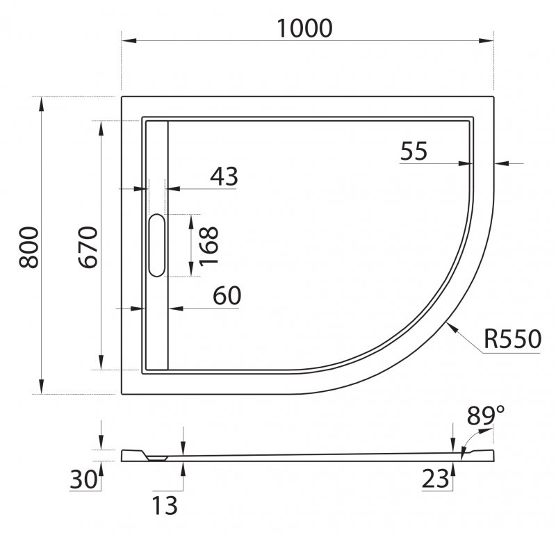 Cezares Tray поддон из иск. мрамора 100х80 TRAY-AS-RH-100/80-30-W-L