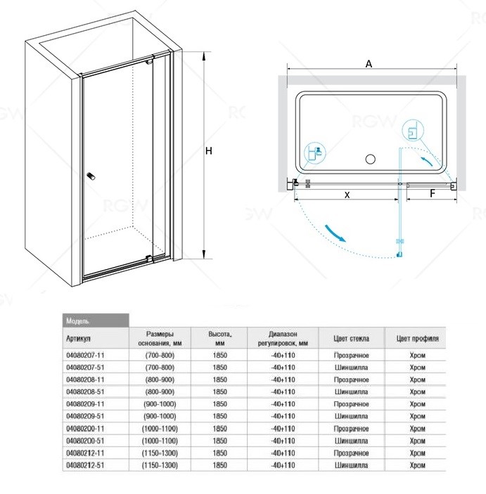 RGW Passage PA-02 04080207-51 Душевые двери (67-80)*185