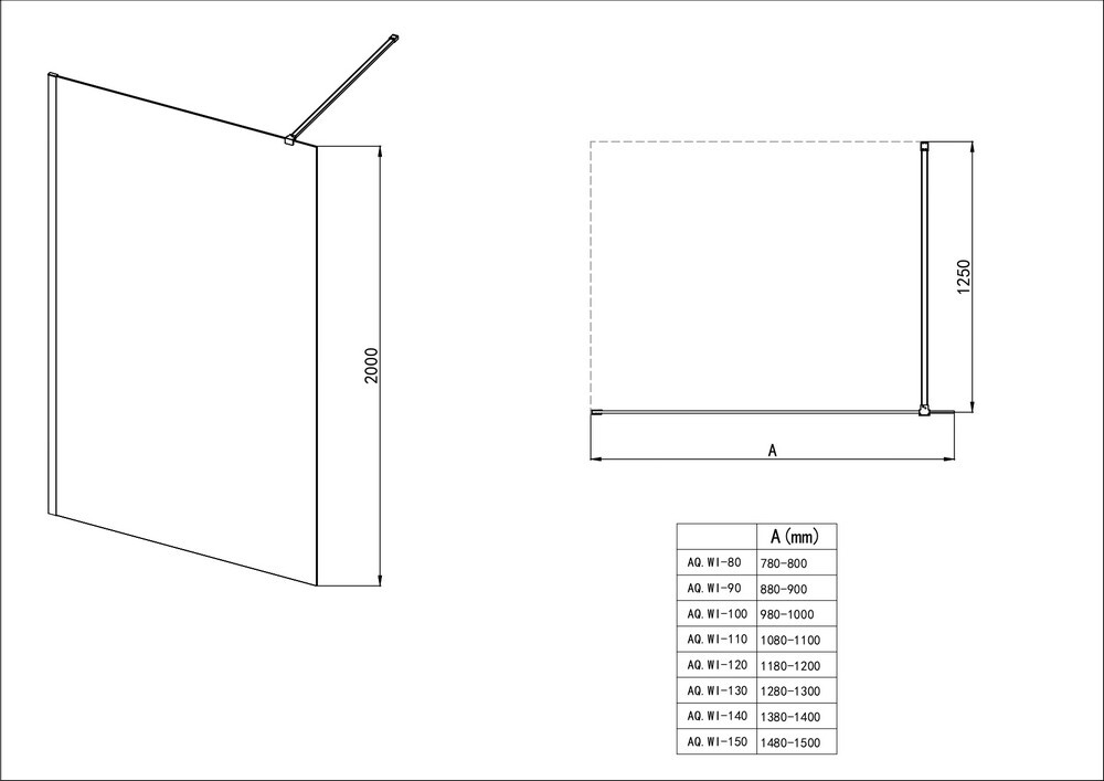 Aquatek AQ.WI.090.2GM Душевая перегородка Walk In 90см с держателем 1200мм оружейная сталь