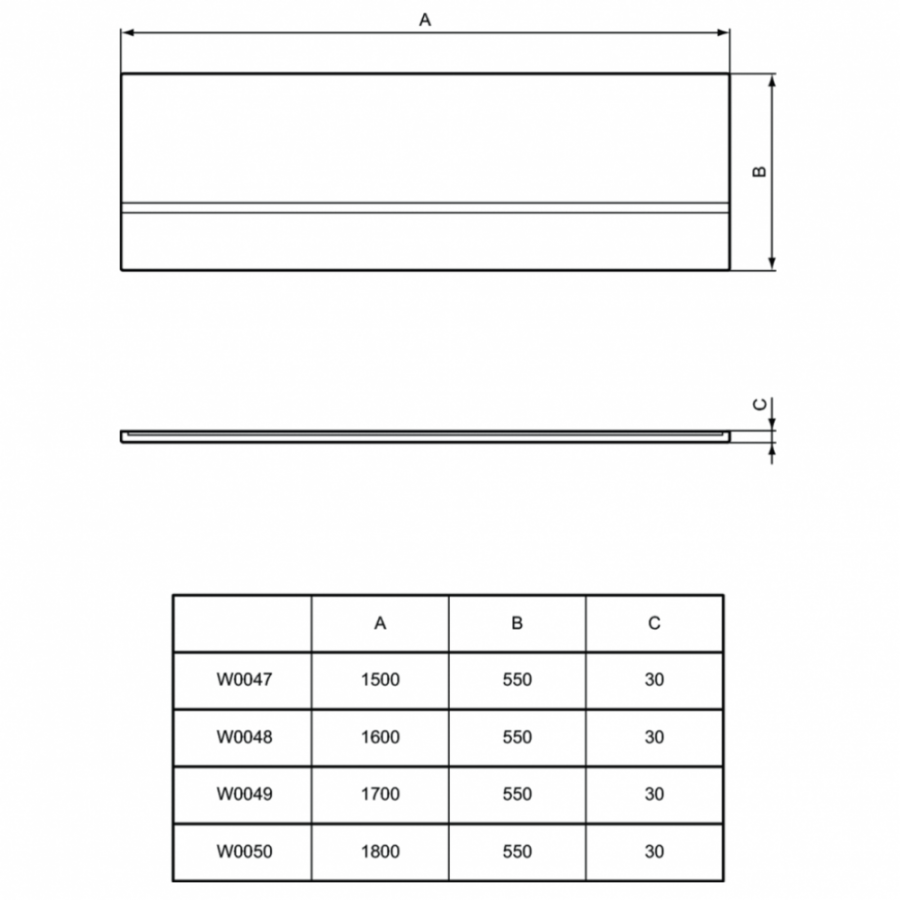 Ideal Standard панель фронтальная для ванны Simplicity 180 см W005001