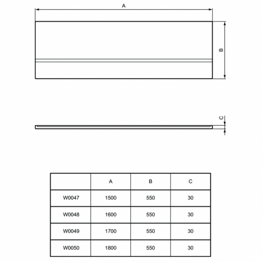 Ideal Standard панель фронтальная для ванны Simplicity 150 см W004701