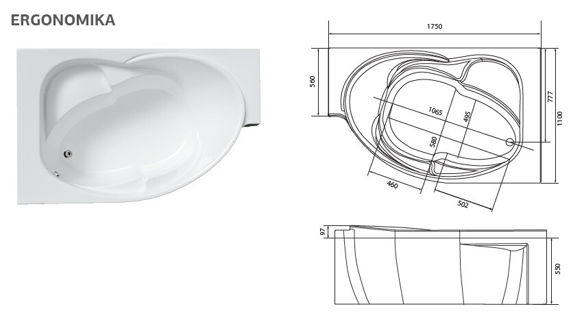 Marka One Ergonomika ванна акриловая 158-175*110 см асимметричная