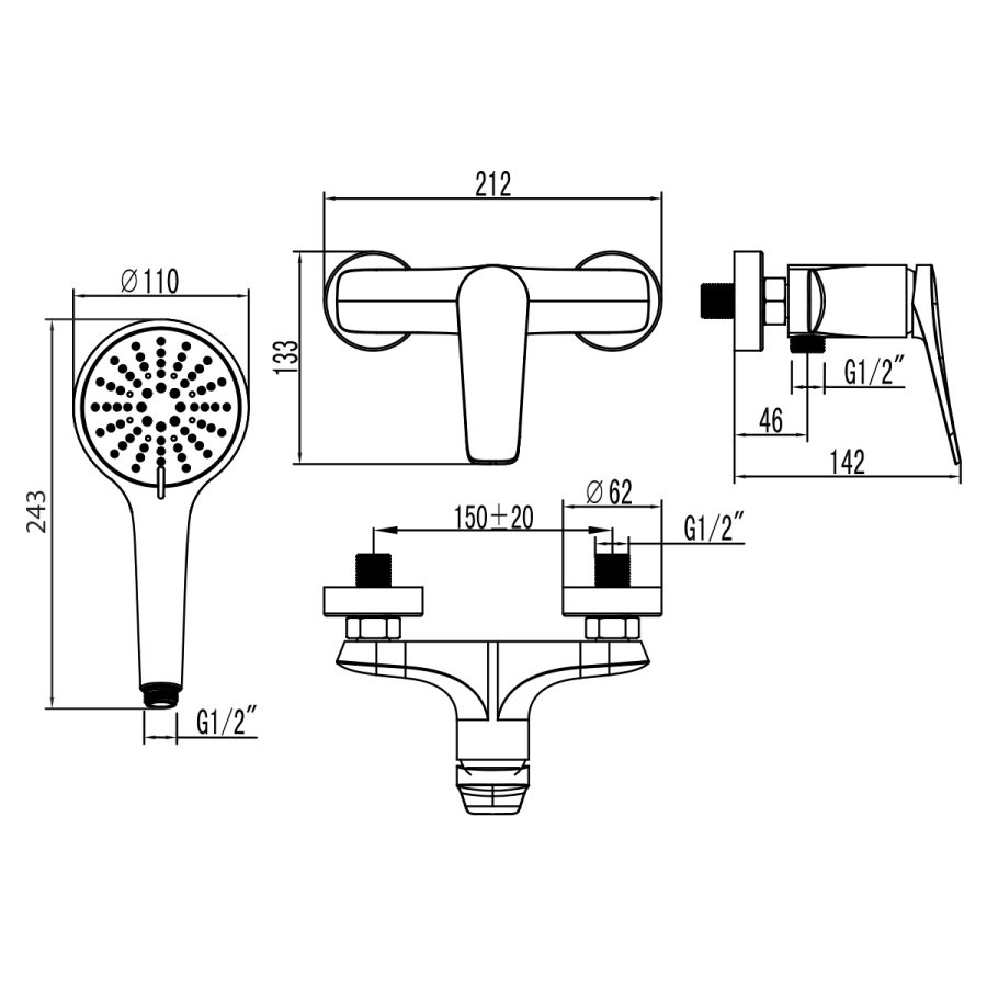 Lemark Bronx смеситель для душа LM3703GM