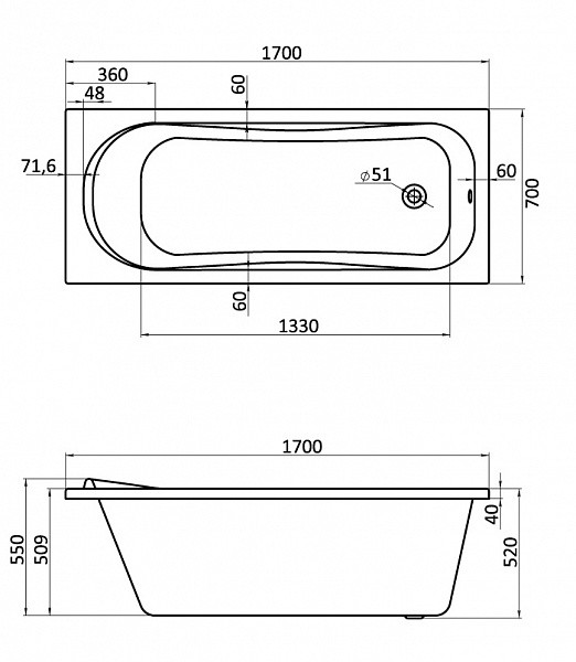 Santek Тенерифе XL 170*70 ванна акриловая прямоугольная 1.WH30.1.979