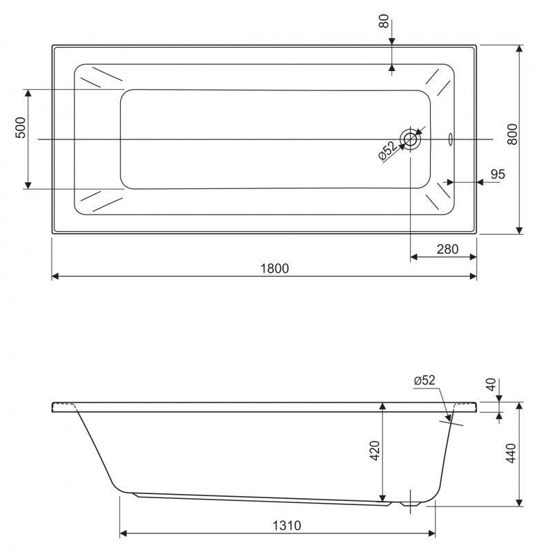 Cezares ванна акриловая прямоугольная PLANE SOLO MINI-180-80-42-W37 180х80