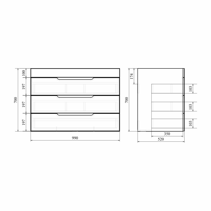 Mirsant Soho Quadro 100/2 тумба напольная с доводчиком (раковина Deep 100) УТ000080650+УТ000040444