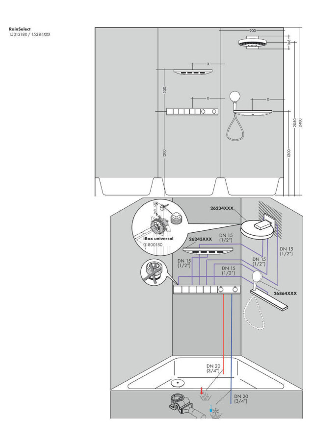 Hansgrohe RainSelect Термостат скрытого монтажа на 5 потребителей хром-белый матовый 15384700