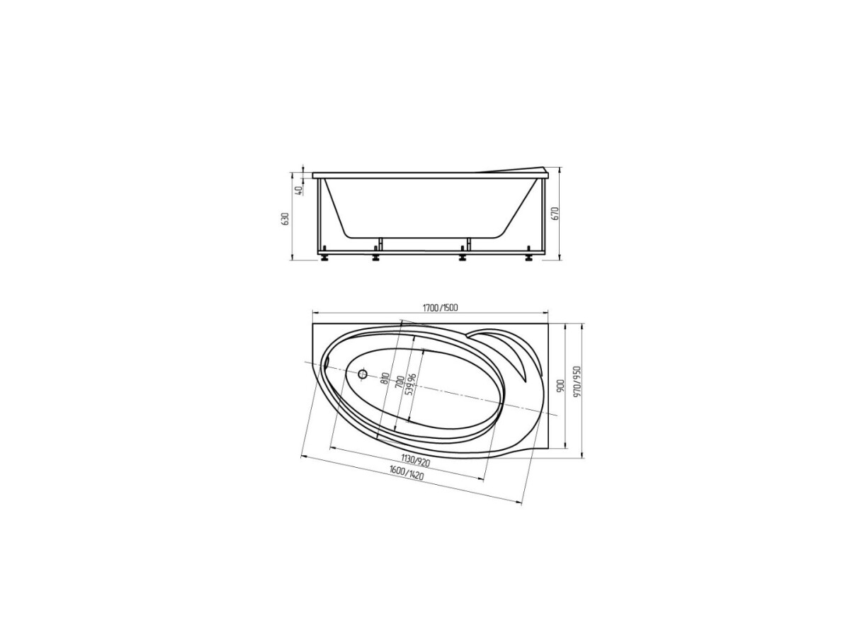 Aquatek Бетта 150х95 ванна акриловая асимметричная с каркасом левая BET150-0000076