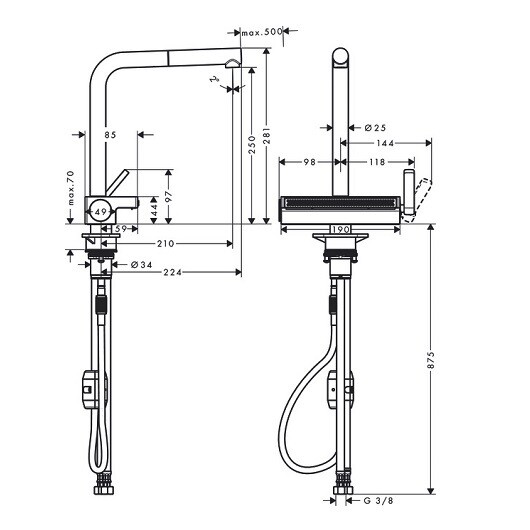 Hansgrohe Aquno Select M81 Смеситель для кухни 250 с вытяжным душем хром 73836000