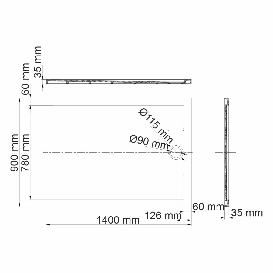 WasserKRAFT Rhin 44T36 душевой поддон из искусственного камня 140*90*4