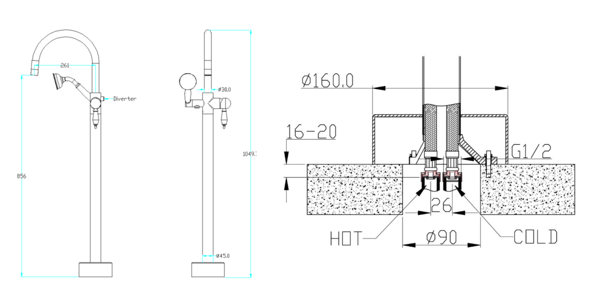 Смеситель для ванны напольный Boheme Uno Gold 469-G