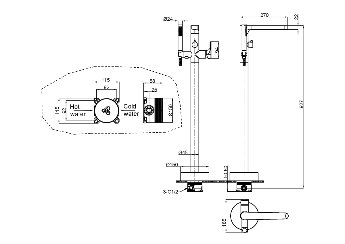 Смеситель напольный для ванны Boheme Spectre Gold 459-G