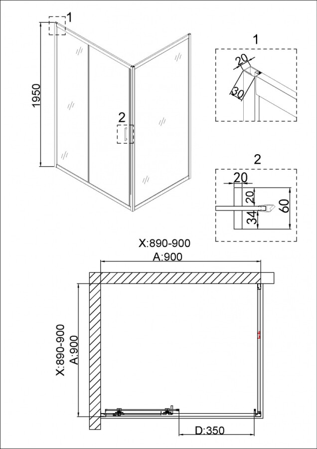 Душевой уголок 90x90 Niagara NG-42-9AG-A90G