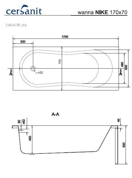 Cersanit Nike 170*70 ванна акриловая прямоугольная WP-NIKE*170