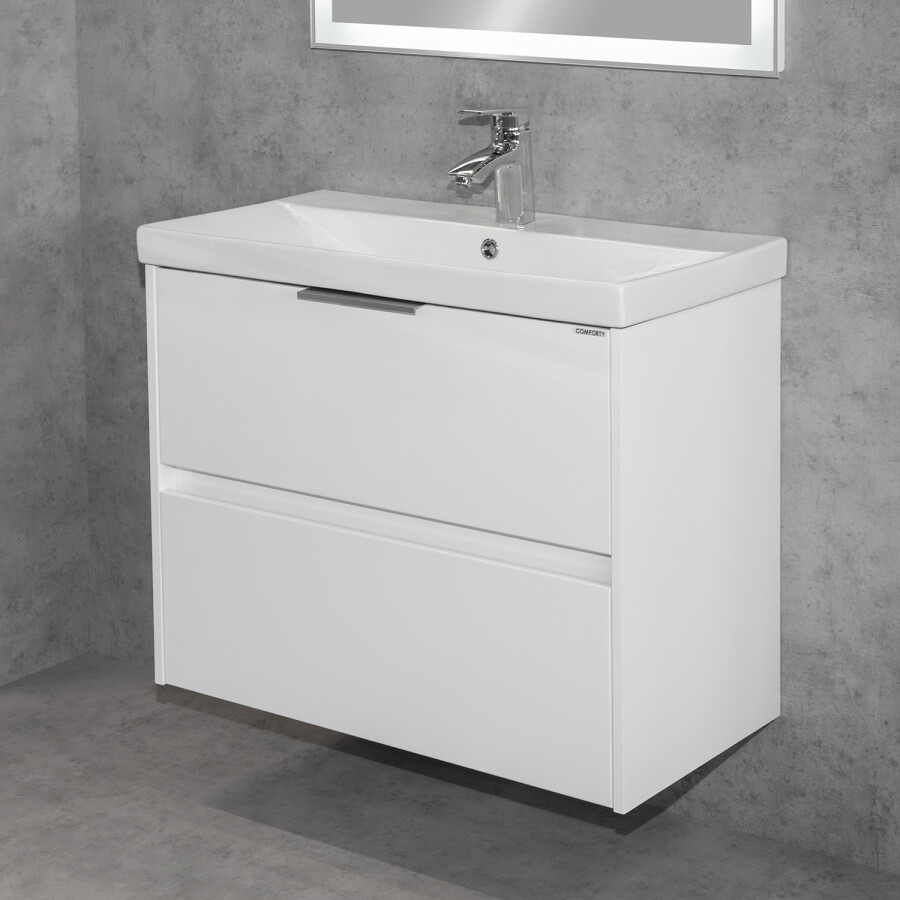 Подвесная тумба-умывальник Comforty Селенга-80 белый глянец с раковиной CF19696BX-80 00-00022182