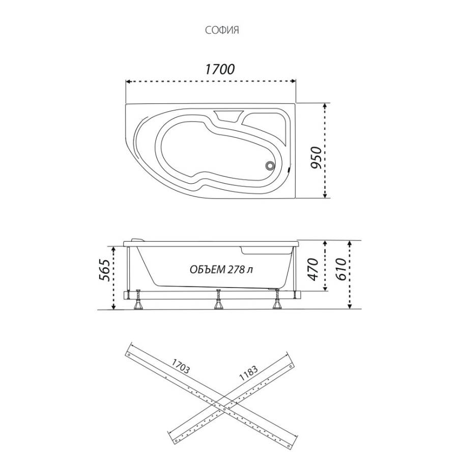 Triton София ванна акриловая правосторонняя 170х95