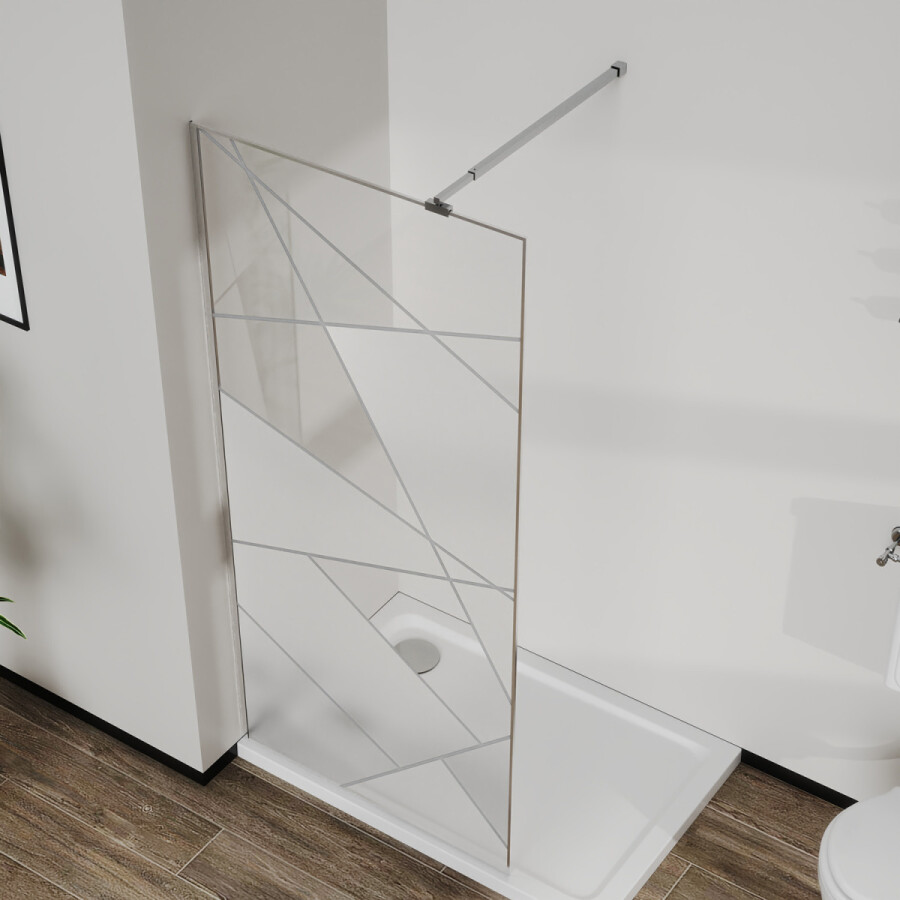 Душевая перегородка Azario Walk-in 1200x1950 в рамке, графический принт, толщина стекла 8 мм, профиль брашированное золото AZ-271-120-BGL-CGP