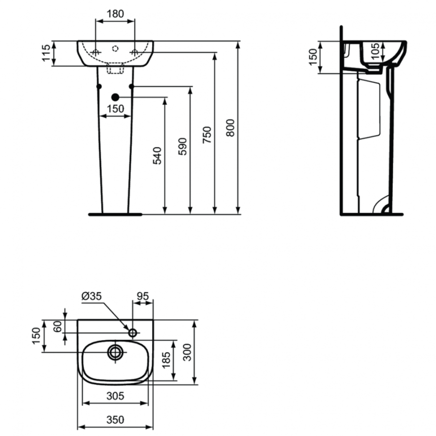 Ideal Standard раковина подвесная правая 35х30 см T471001