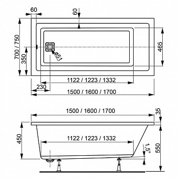 Ванна акриловая Vagnerplast Cavallo прямоугольная 150x70 белая VPBA157CAV2X-04