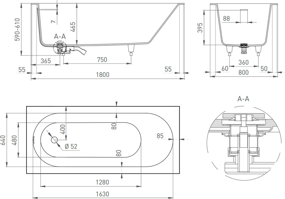 Salini Ornella Kit ванна прямоугольная 180х80 102412M