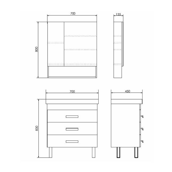 Зеркало-шкаф Comforty Никосия 70 дуб темный 00-00008851CF