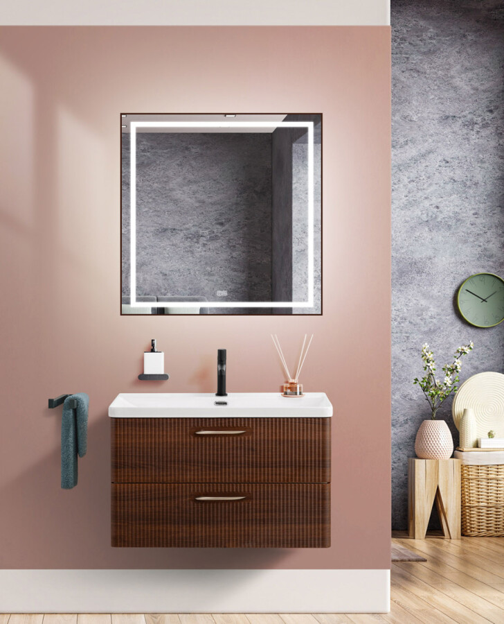 Подвесная тумба с раковиной Belbagno DUE 80 см Noce DUE-800-2C-SO-NOCE-P BB-8076-3-80