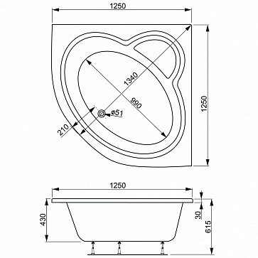 Ванна акриловая Vagnerplast Catalina Mini угловая 125x125 белая VPBA125CTM3X-04