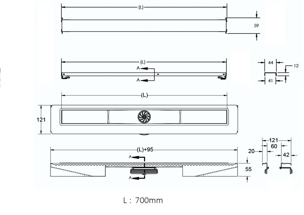 Berges Wasserhaus C1 Brise 090032 Душевой лоток 700 мм