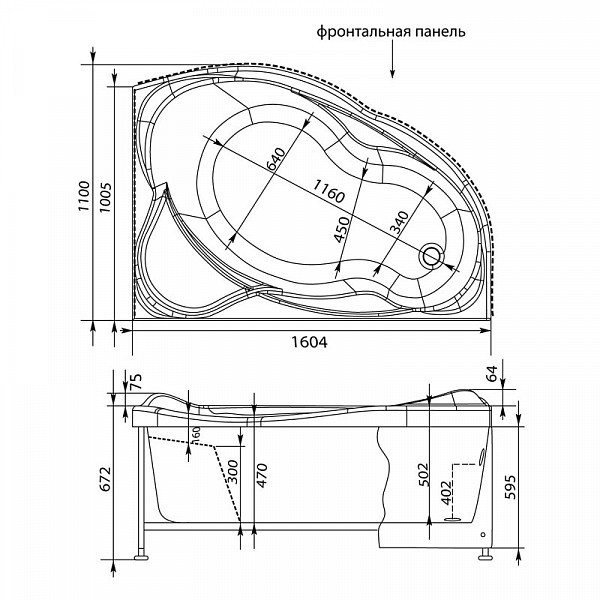 Aquanet Jamaica 160*100 ванная акриловая правая с каркасом 00205503