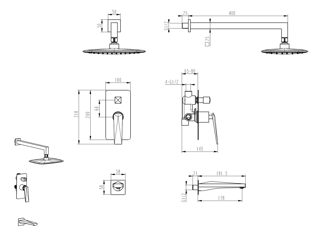 Душевая система с изливом Boheme Venturo Черный / Золото 384-B-2