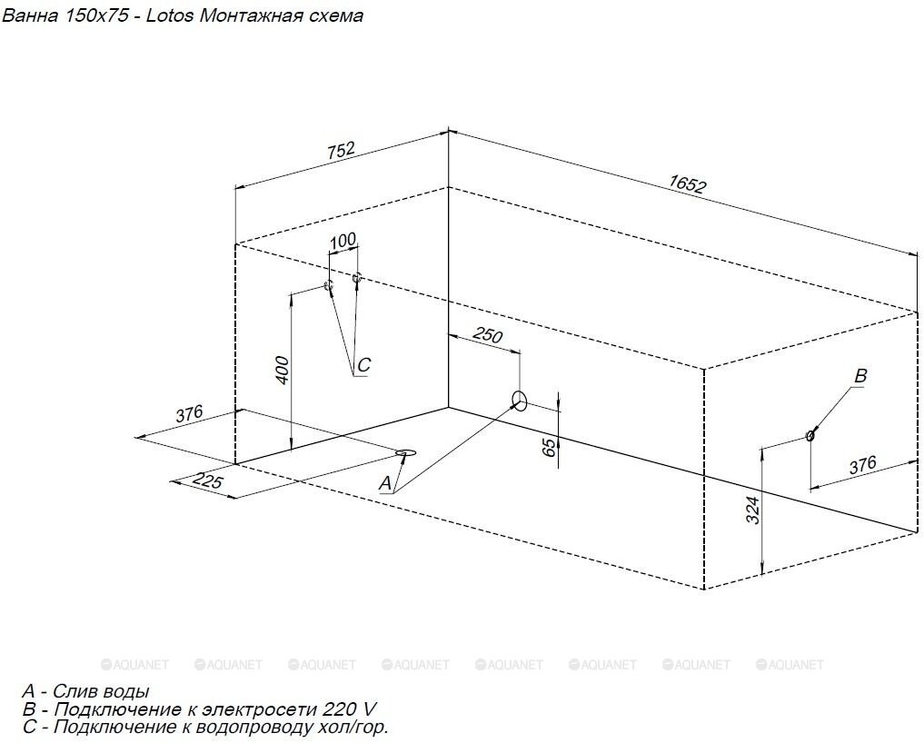 Акриловая ванна Aquanet Lotos 150x75 (с каркасом) 00336532