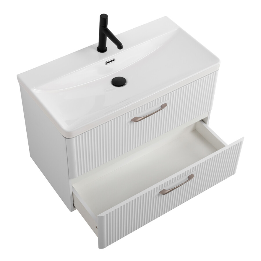 Подвесная тумба с раковиной Belbagno DUE 80 см Белый металлик DUE-800-2C-SO-BM-P BB-8076-3-80