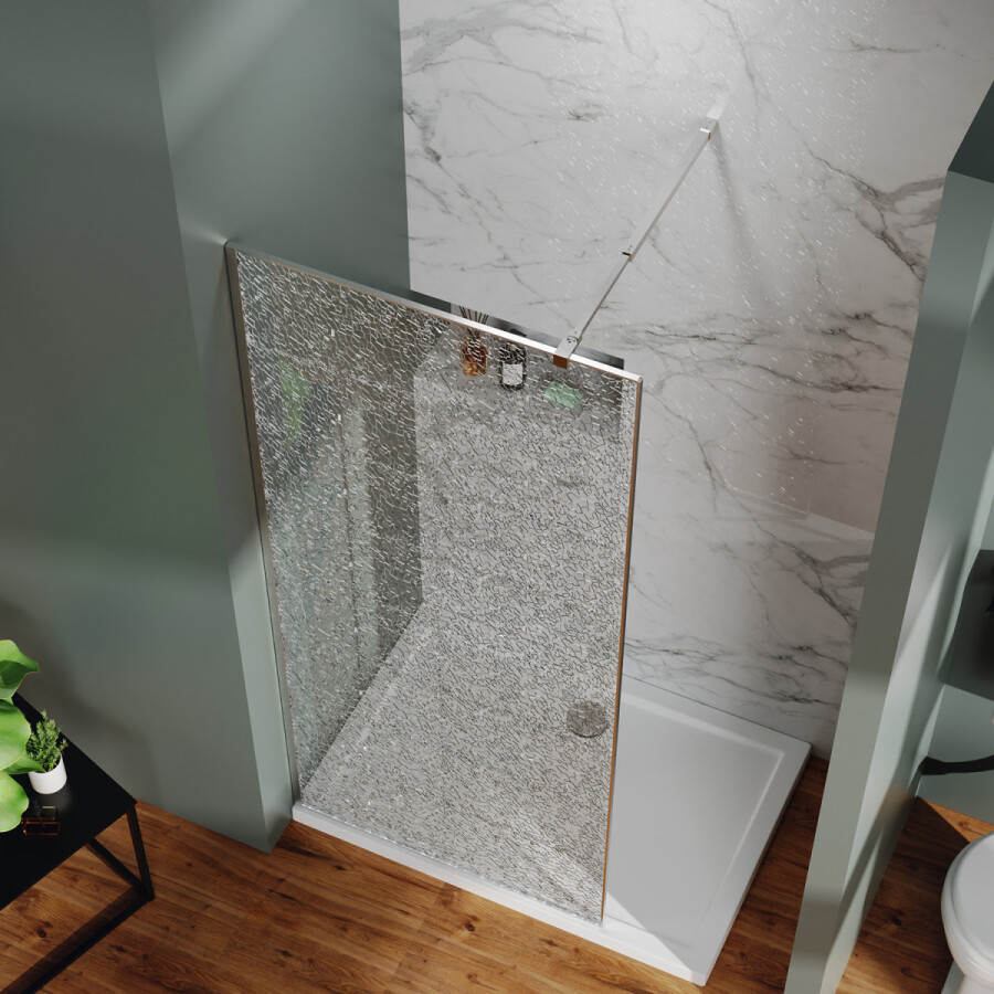 Душевая перегородка Azario Walk-in 900x2000 в рамке, "Битое стекло", толщина стекла 13 мм, профиль черный матовый AZ-275-90-MВ-CBR