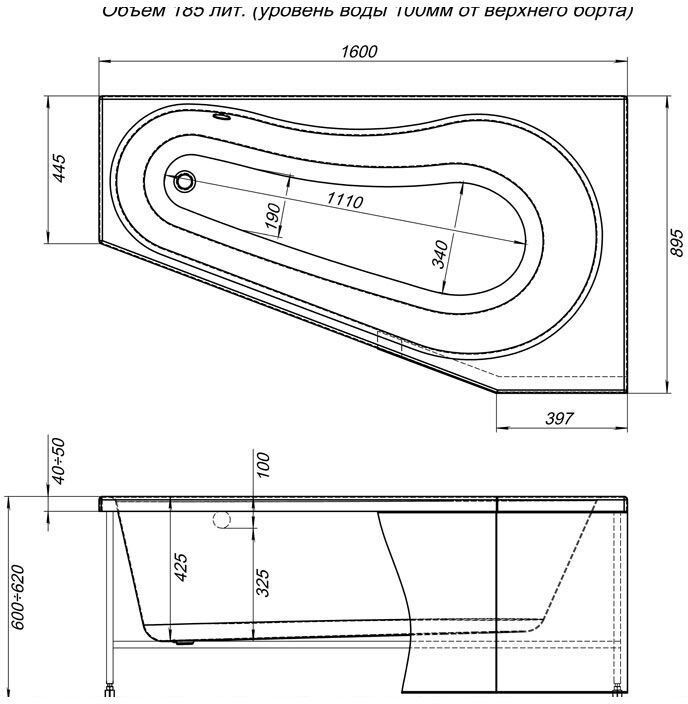 Aquanet Brize 160*90 ванна акриловая угловая R 00228173