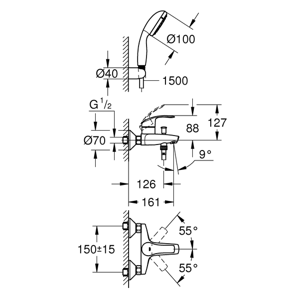 Grohe Eurosmart New 3330220A смеситель для ванны хром