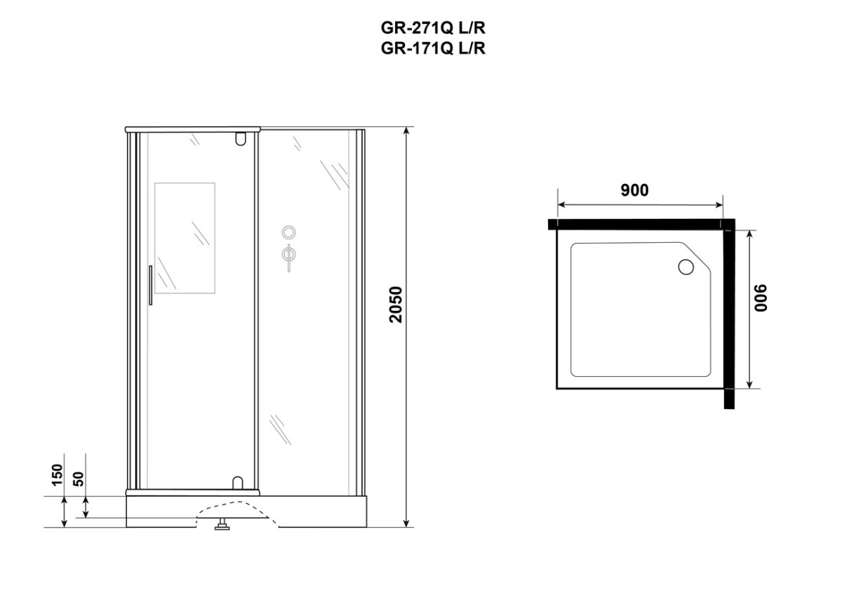 Душевая кабина Grossman Classic GR271QL (90х90х205) дверь раздвижная,4 места