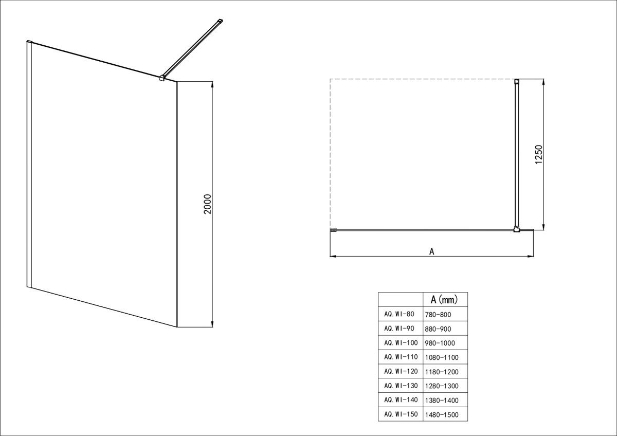 Aquatek AQ.WI.100.3GM Душевая перегородка Walk In 100см с держателем 1200мм оружейная сталь прозрачное+матовое