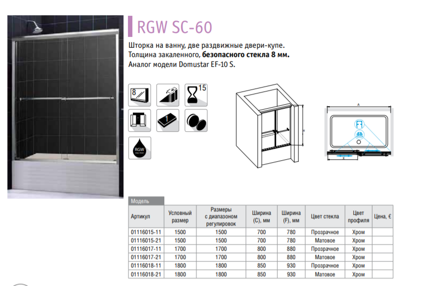 RGW Screens SC-60 01116017-11 170*150 шторка на ванну