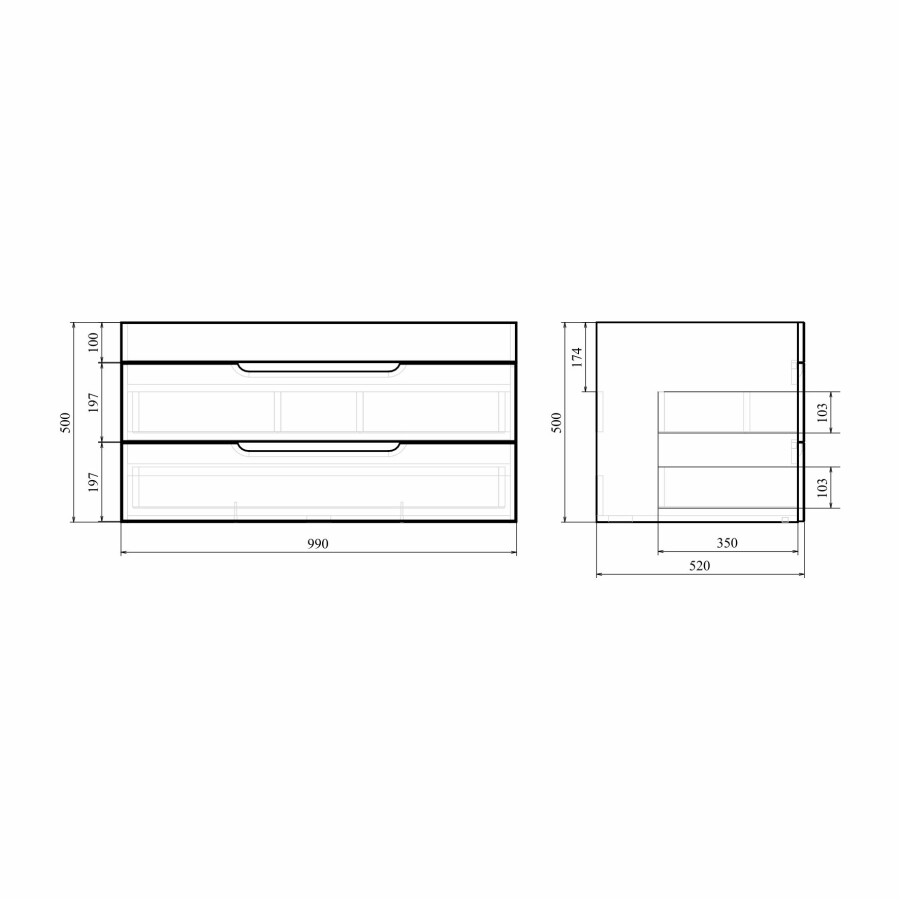 Mirsant Soho Quadro 100/2 тумба подвесная с доводчиком (раковина Deep 100) УТ000082606+УТ000040444