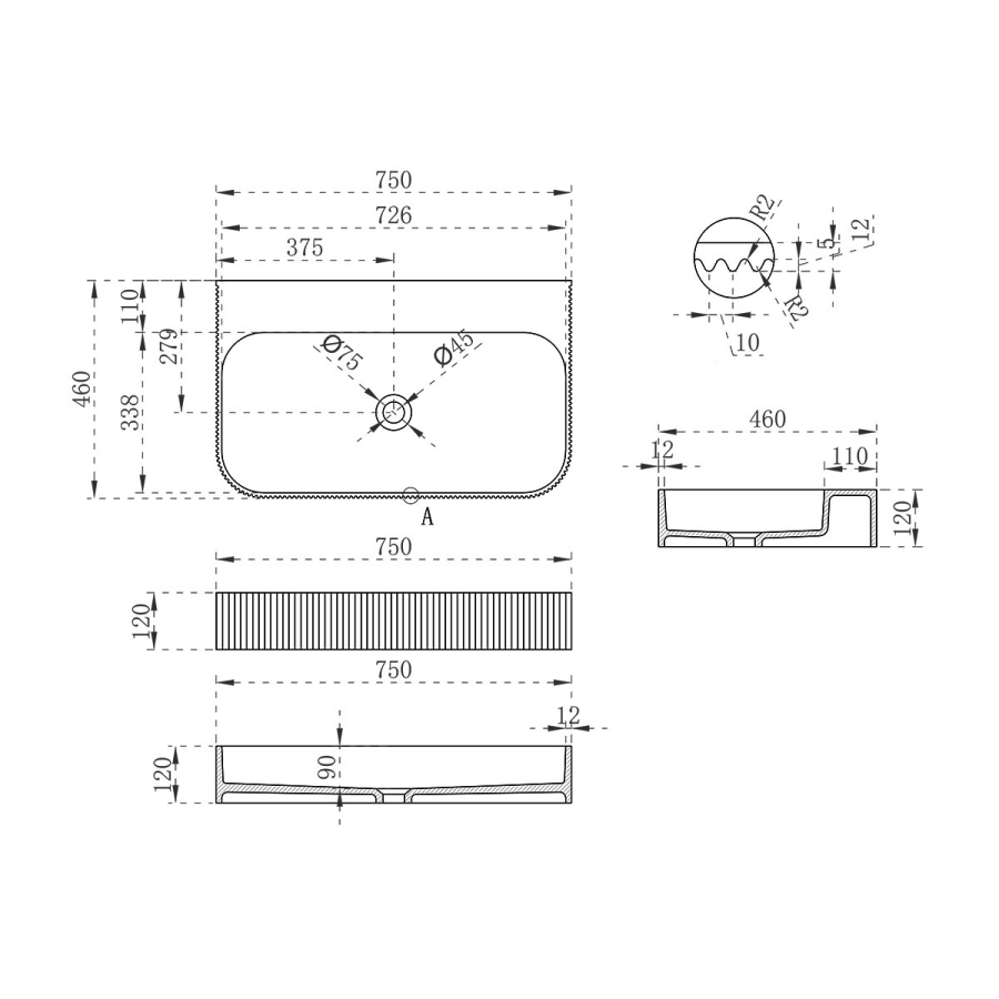 Vincea Solid Surface раковина 75х46 см подвесная VWB-6SG75MW