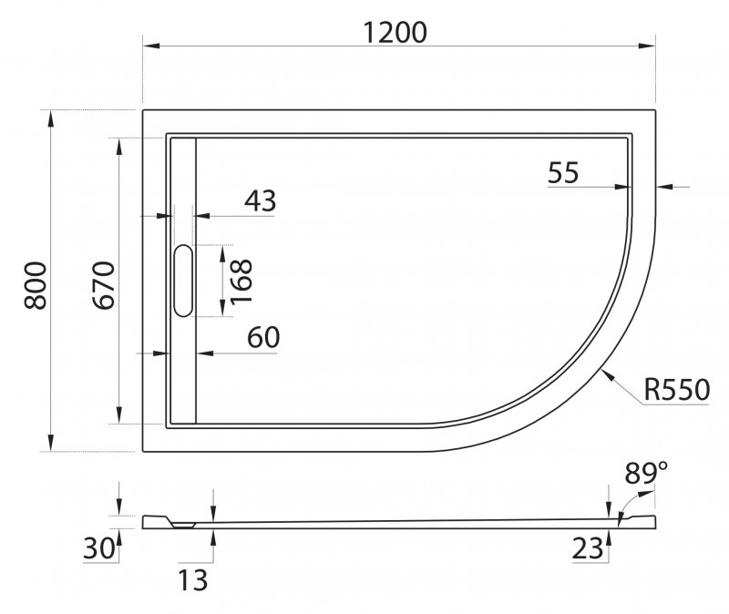 Cezares Tray поддон из иск. мрамора 120х80 TRAY-AS-RH-120/80-30-W-L