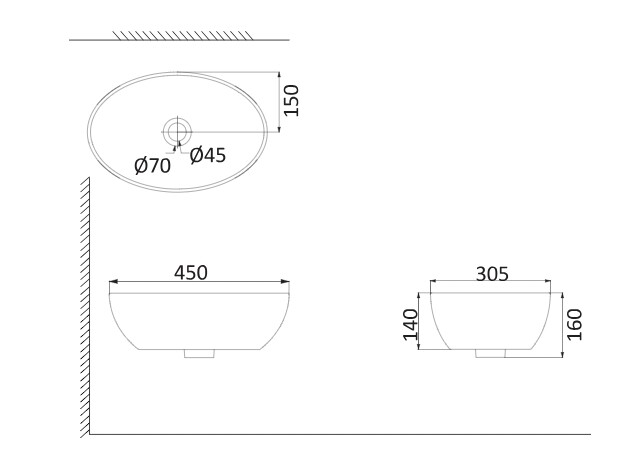 Creo Ceramique Pau PU3200 раковина накладная 45 см