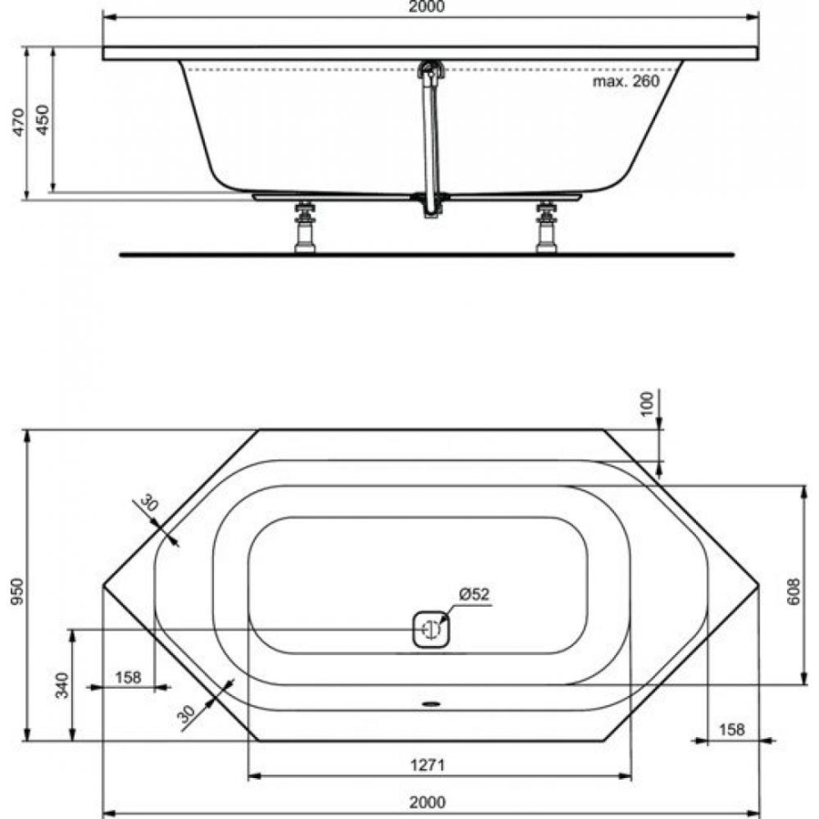 Ideal Standard Tonic ванна акриловая шестиугольная 200х100 K747001