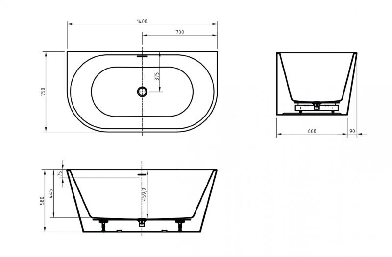 BelBagno BB710-1400-750 Акриловая ванна пристенная, полукруглая