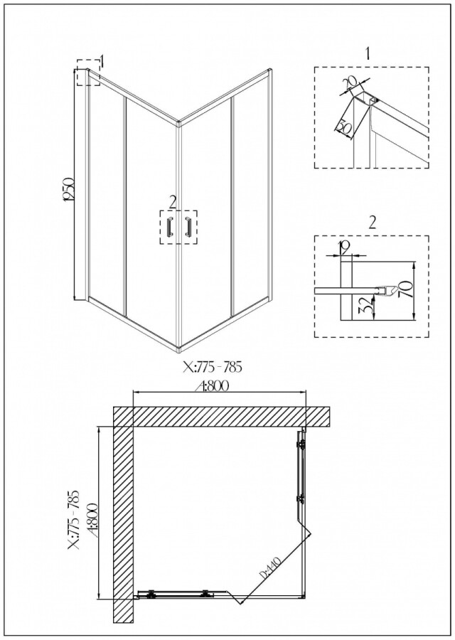 Душевой уголок 80x80 Niagara NG 6688-08 66880811