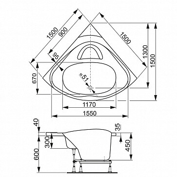 Ванна акриловая Vagnerplast Athena угловая 150x150 белая VPBA150ATH3E-04