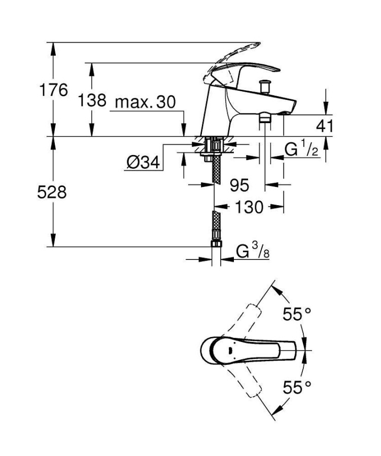 Grohe Eurosmart New 33412002 смеситель на борт ванны хром